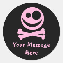 Skull and Crossbones. Pink and Black. Round Sticker