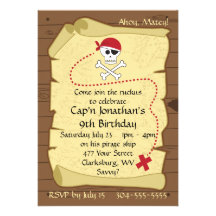 Skull and Crossbones Pirate Treasure Map Birthday Invitation