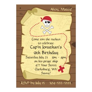 Skull and Crossbones Pirate Treasure Map Birthday Invitation