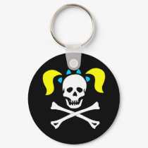Skull and Crossbones With Pigtails keychains by SCUBA_Dive_TShirts Skull and Crossbones With Pigtails keychains