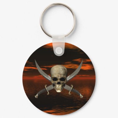 Skull and Crossed Swords w/Red Sky Background 1 Key Chain by gmlehmann