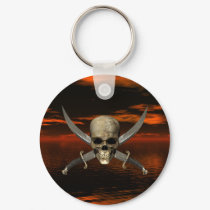 Skull and Crossed Swords w/Red Sky Background 1 keychains