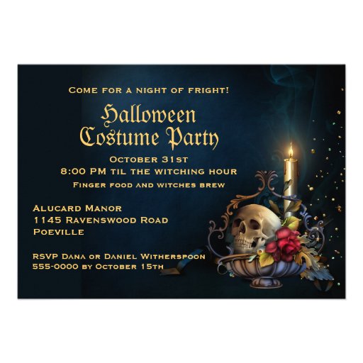 Skull and Fall Leaves Halloween Party Custom Invites