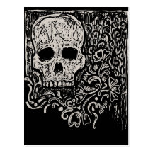 Skull and Flora Etching Postcards