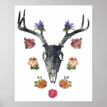 flower, skull, hipster, cool, deer, funny, fashion, vintage, floral, print, stag, hipster stag, geek, nerd, triangle, flowers, poster, Cartaz/impressão com design gráfico personalizado