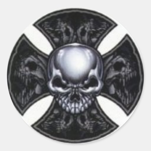 Skull and Iron Cross Decal Classic Round Sticker Zazzle