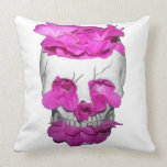 Skull and Pink Flowers Throw Pillows