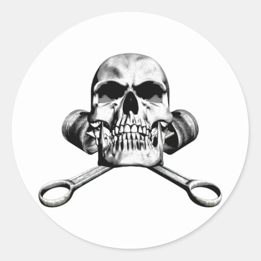 Skull and Pistons Round Sticker | Zazzle