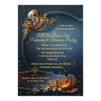 Skull and Pumpkin Halloween Party 5x7 Paper Invitation Card