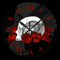 Skull And Red Roses wall clocks