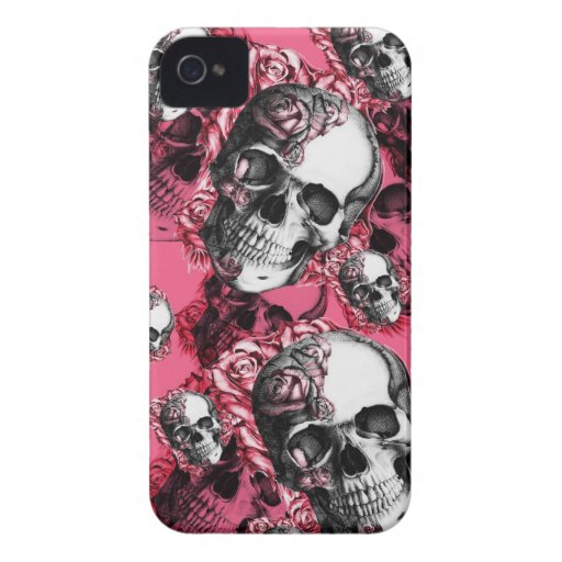 Skull and Roses Barely There I phone Case iPhone 4 Covers