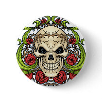Skull and Roses with Crown Of Thorns by Al Rio buttons