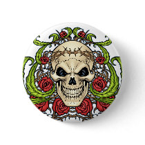Skull and Roses with Crown Of Thorns by Al Rio buttons
