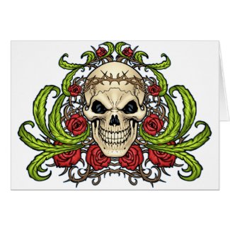 Skull and Roses with Crown Of Thorns by Al Rio zazzle_card