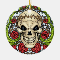 skull, skulls, rose, roses, thorn, thorns, red, green, symmetrical, design, al rio, Ornament med brugerdefineret grafisk design