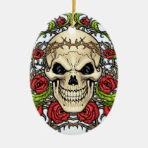 skull, skulls, rose, roses, thorn, thorns, red, green, symmetrical, design, al rio, Ornament with custom graphic design