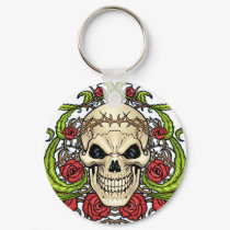 Skull and Roses with Crown Of Thorns by Al Rio keychains