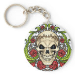 Skull and Roses with Crown Of Thorns by Al Rio Keychains