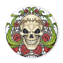 Skull and Roses with Crown Of Thorns by Al Rio magnets by AlRioArt Skull and Roses with Crown Of Thorns by Al Rio magnets