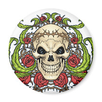 Skull and Roses with Crown Of Thorns by Al Rio magnets by AlRioArt Skull and Roses with Crown Of Thorns by Al Rio magnets