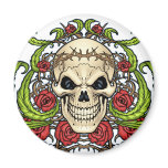 Skull and Roses with Crown Of Thorns by Al Rio Refrigerator Magnet