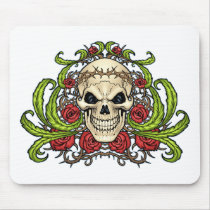 skull, skulls, rose, roses, thorn, thorns, red, green, symmetrical, design, art, al rio, vampires, Mouse pad with custom graphic design