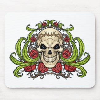 Skull and Roses with Crown Of Thorns by Al Rio mousepad