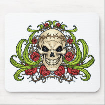 Skull and Roses with Crown Of Thorns by Al Rio Mousepads