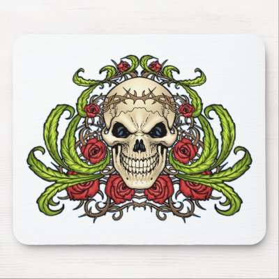 Skull and Roses with Crown Of Thorns by Al Rio Mousepads by AlRioArt