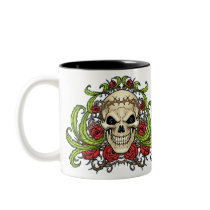 Skull and Roses with Crown Of Thorns by Al Rio mugs by AlRioArt Skull and Roses with Crown Of Thorns by Al Rio mugs