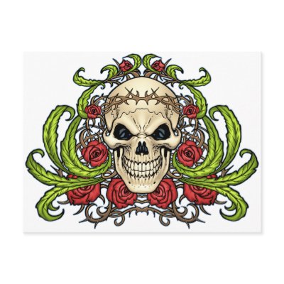 Skull and Roses with Crown Of Thorns by Al Rio Post Card by AlRioArt