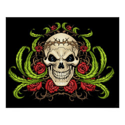 Skull and Roses with Crown Of Thorns by Al Rio Poster