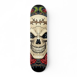 Skull and Roses with Crown Of Thorns by Al Rio skateboard