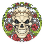 Skull and Roses with Crown Of Thorns by Al Rio Sticker