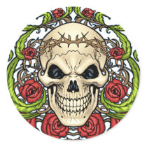 Skull and Roses with Crown Of Thorns by Al Rio stickers