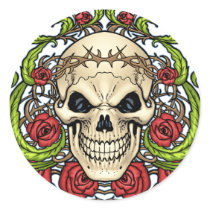 Skull and Roses with Crown Of Thorns by Al Rio stickers