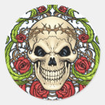 Skull and Roses with Crown Of Thorns by Al Rio Sticker