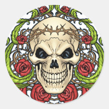 Skull and Roses with Crown Of Thorns by Al Rio Sticker