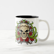 skull, skulls, rose, roses, thorn, thorns, red, green, symmetrical, design, art, al rio, vampires, Mug with custom graphic design