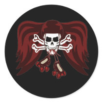 skull and skates round sticker