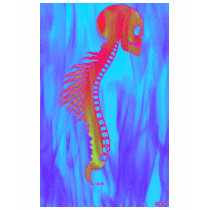 Skull and Spine With Tribal Barbs-Indiglo Marbled t-shirts