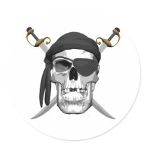 Skull and Swords Round Stickers