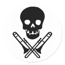 skull and trombones round sticker