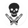 skull and trombones round sticker