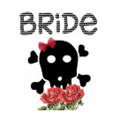 ladies_destroyed_crew - Cool skeleton bride design for hip brides,Gothic Brides or Halloween brides.  This skull has a red bow and red flowers and the word bride in black and white.