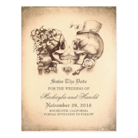 Skull Couple Day of the Dead Save the Date Postcard