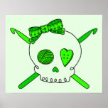 Skull & Crochet Hooks (Lime Green Background) Print