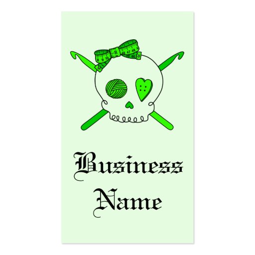 Skull & Crochet Hooks (Lime Green) Business Card Template