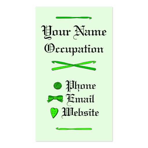 Skull & Crochet Hooks (Lime Green) Business Card Template (back side)