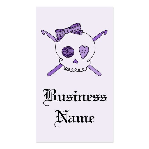 Skull & Crochet Hooks (Purple Background) Business Card Templates (front side)